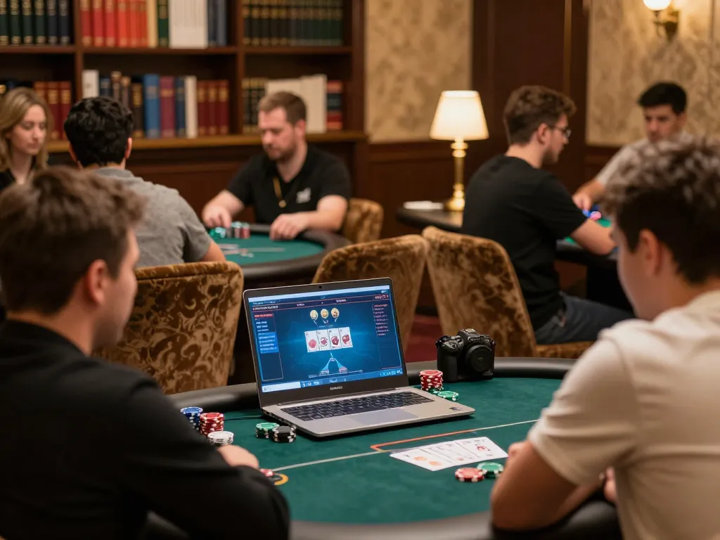 Engaging in online poker at Trang chủ SAY88 with friends, showcasing strategic gameplay and comfortable setting
