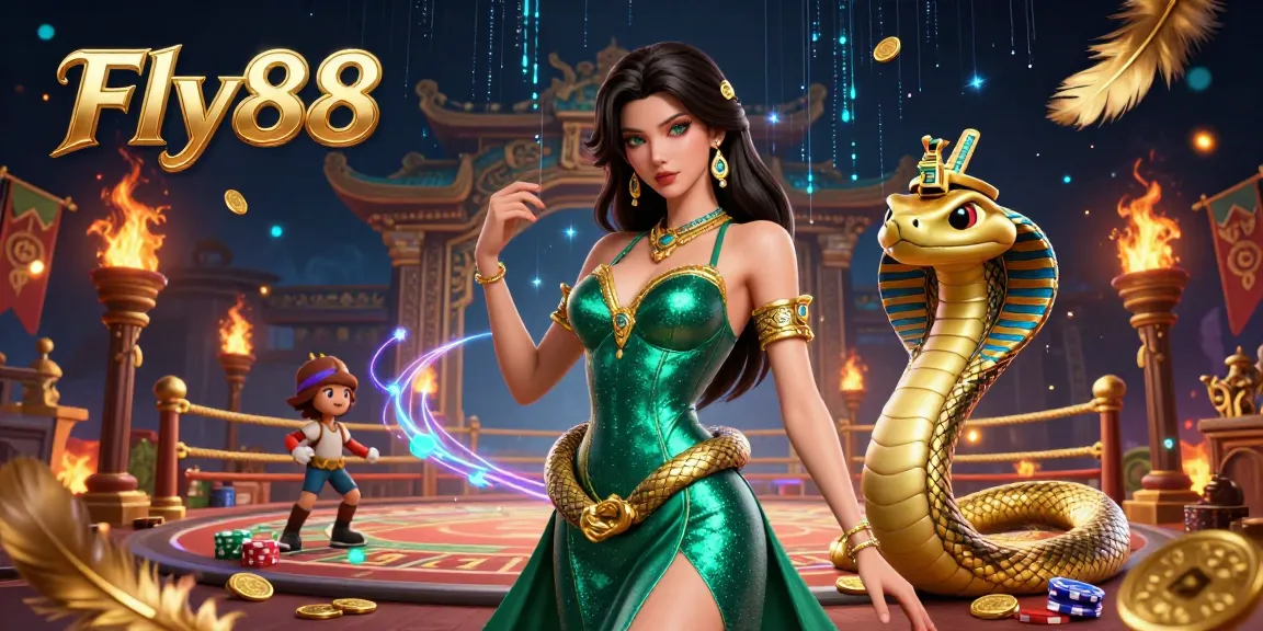 Engage with Fly88 in a vibrant casino scene filled with dynamic elements and captivating details.