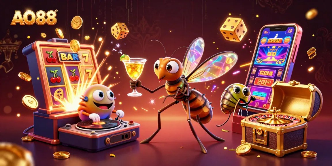 Experience the allure of AO88 slots with an exciting illustration featuring vibrant casino elements and characters.
