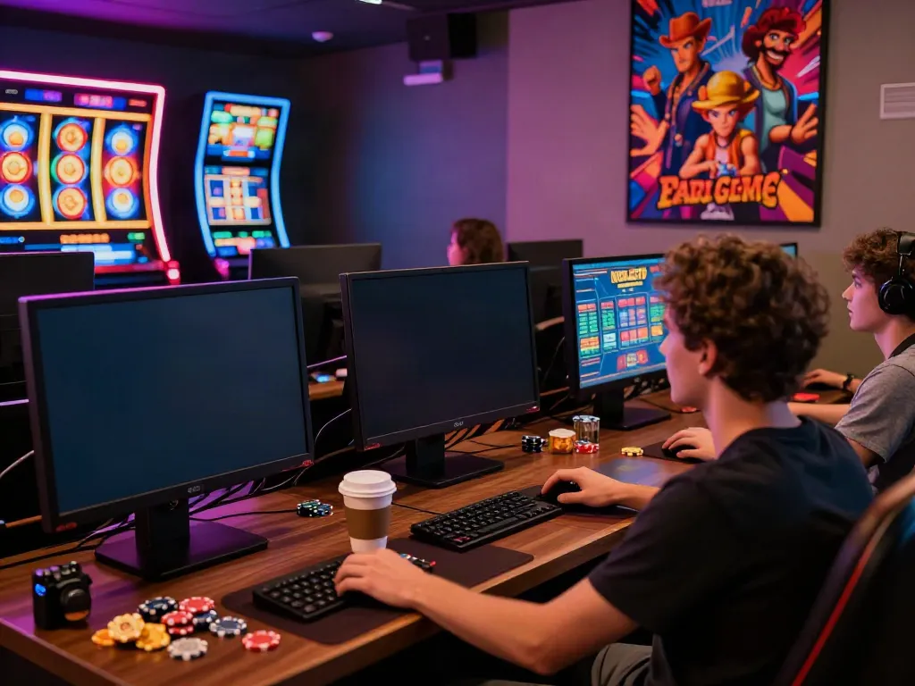 Engaging moment at gambling sites not on GamStop with vibrant games and snacks.