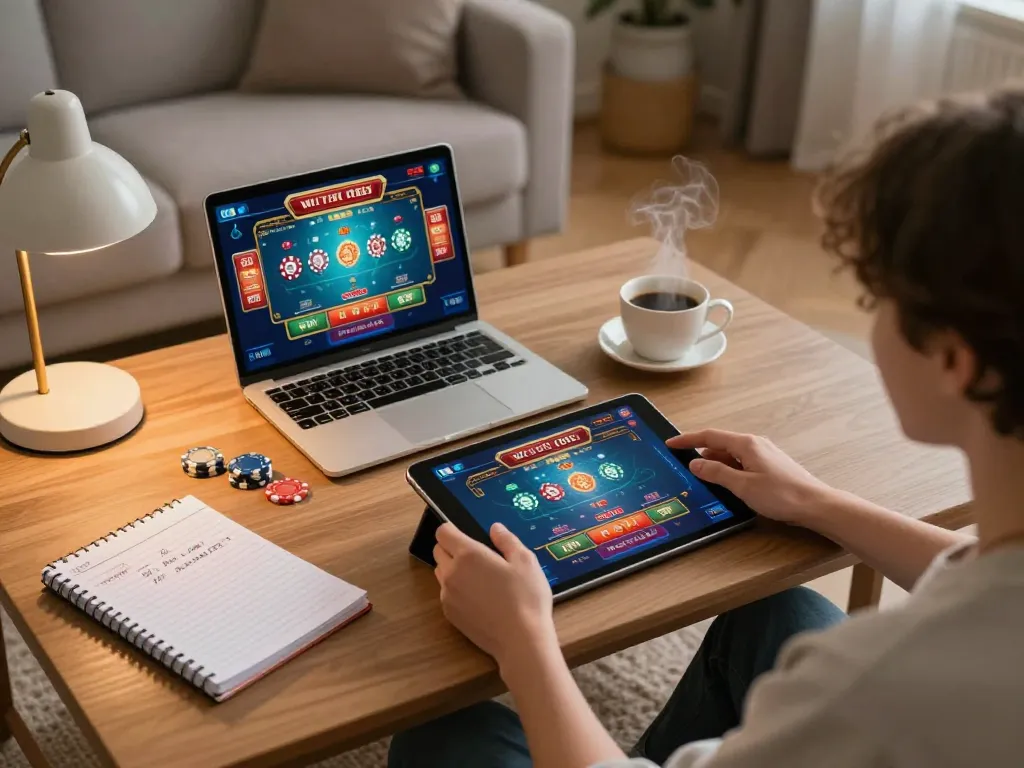 Player exploring abc8go app features while relaxing at home, showcasing online gaming strategies.