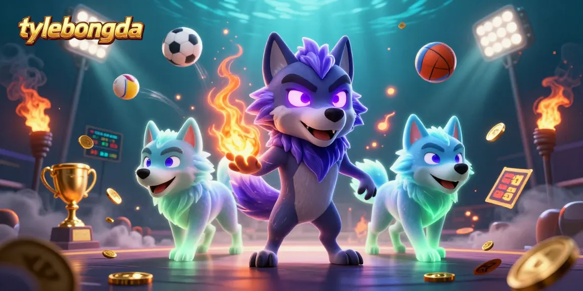Betting excitement visualized as tylebongda shines with spectral wolves and dynamic sports elements.
