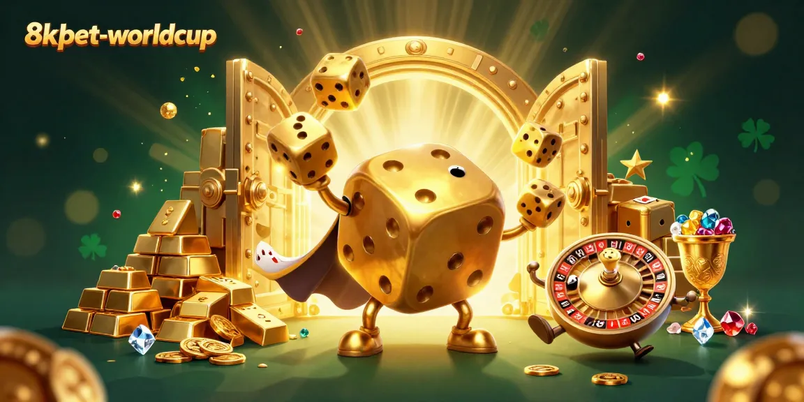 Engage with 8xbet-worldcup in vibrant 3D casino magic featuring golden dice and treasures.