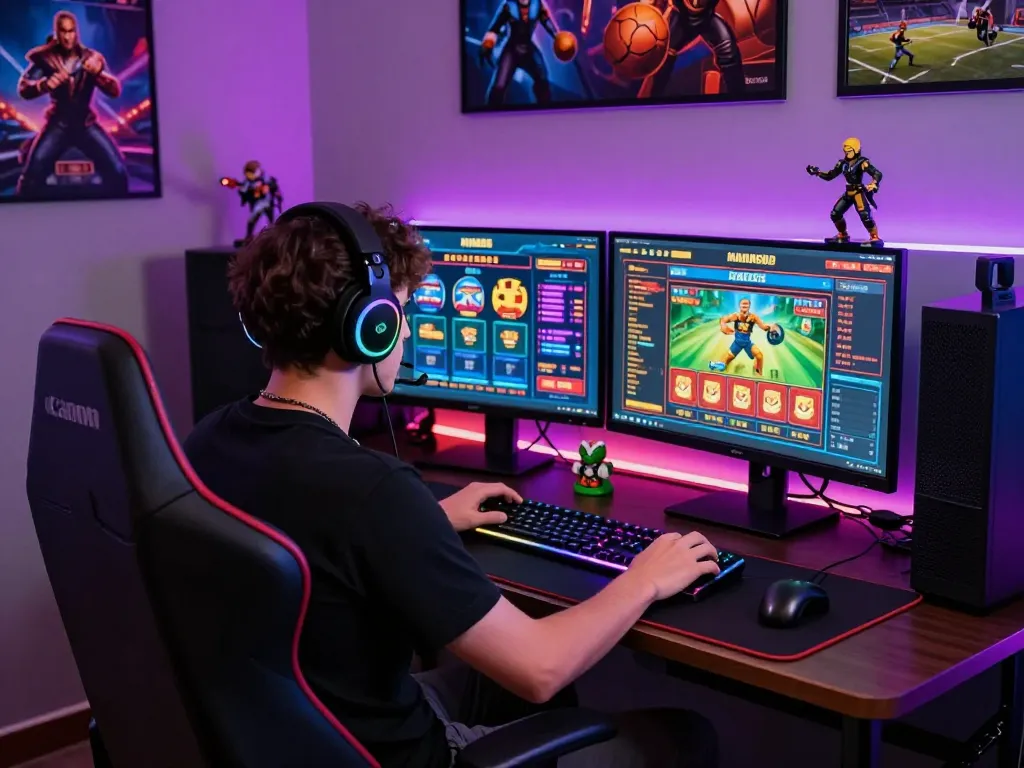 Engaged player enjoying MM88 gaming experience at a colorful setup.