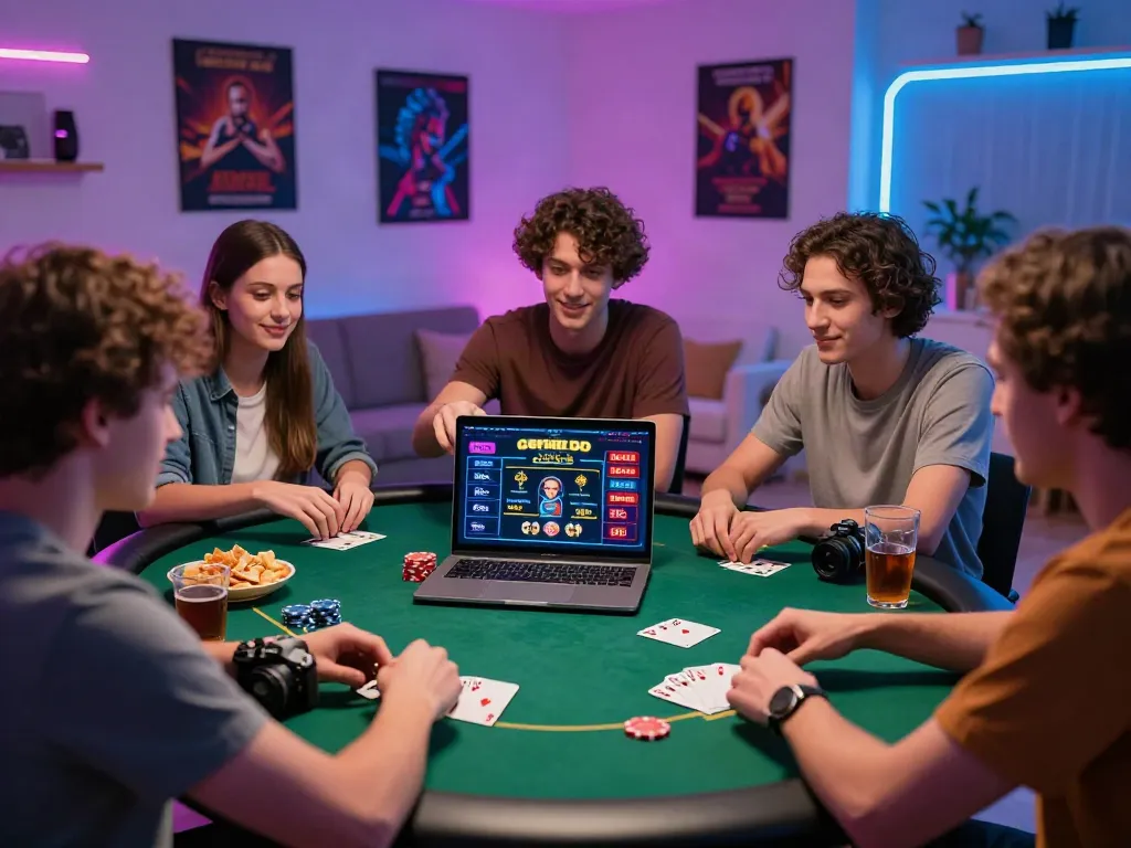 Friends enjoying gambling sites not on gamstop in a vibrant home setting