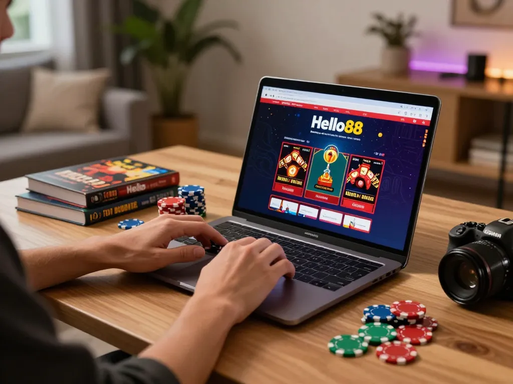 Person engaged in strategic online casino gaming at home, focusing on rachit betting settings.