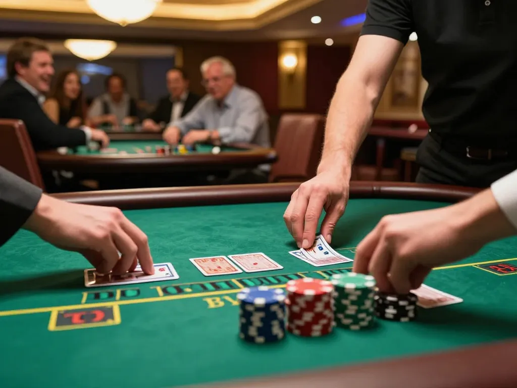 Player winning at Say88 casino blackjack table, surrounded by excitement and luxury.
