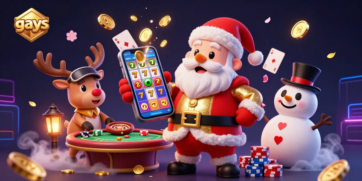 Engaging casino scene with Santa and friends celebrating jackpots and lucky spins in the gays gaming world.