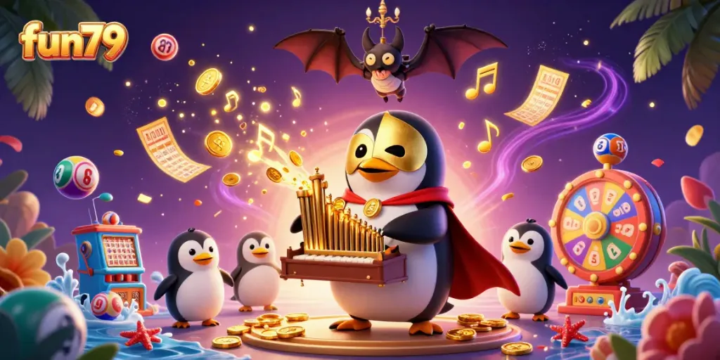 Experience fun79's energetic gaming atmosphere with dynamic lottery and casino elements.