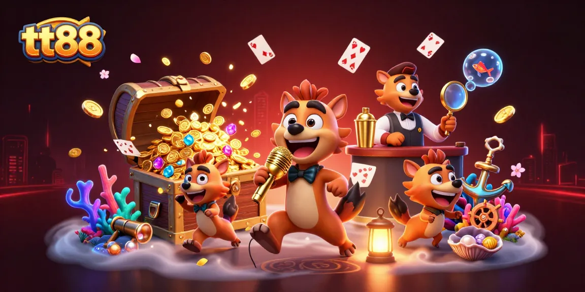 Experience the fun at tt88 casino with hyena characters in a bustling scene full of vibrant energy and excitement.