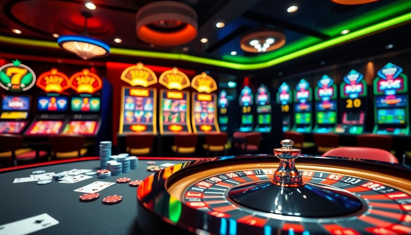 Experience thrilling gambling action at ZX88 with vibrant casino tables and slot machines.