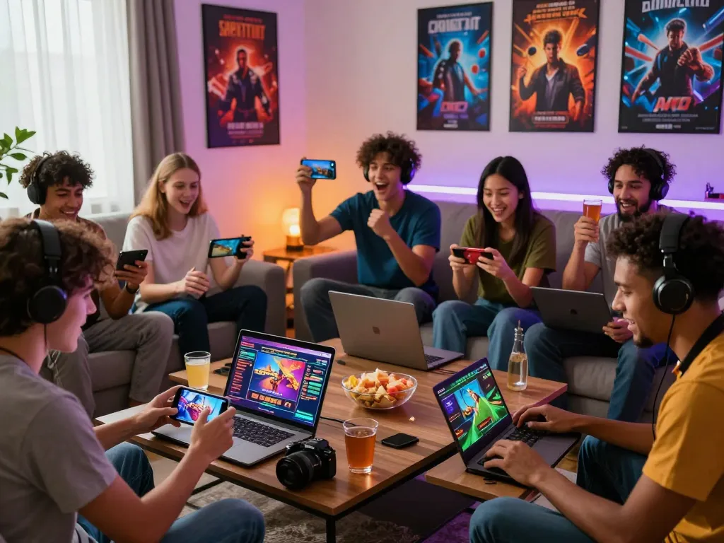 Engaged players enjoying the hitclub online gaming experience in a lively setting, showcasing excitement and the variety of games available.