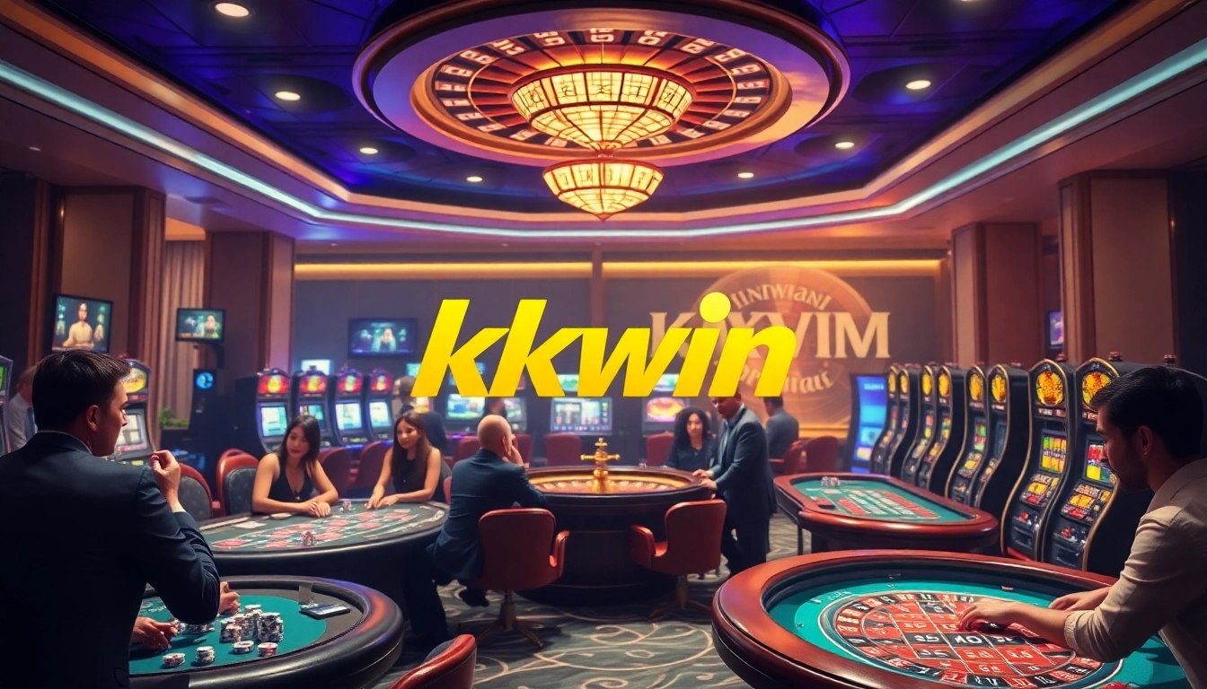 Experience kkwin's vibrant casino atmosphere with engaging players at gaming tables.