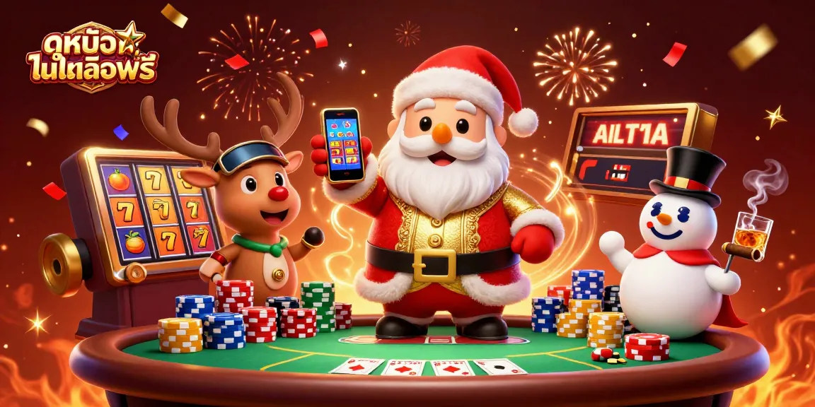 Spin to win on ดูหนังออนไลน์ฟรี as Santa and friends celebrate jackpot slots with vibrant casino elements.