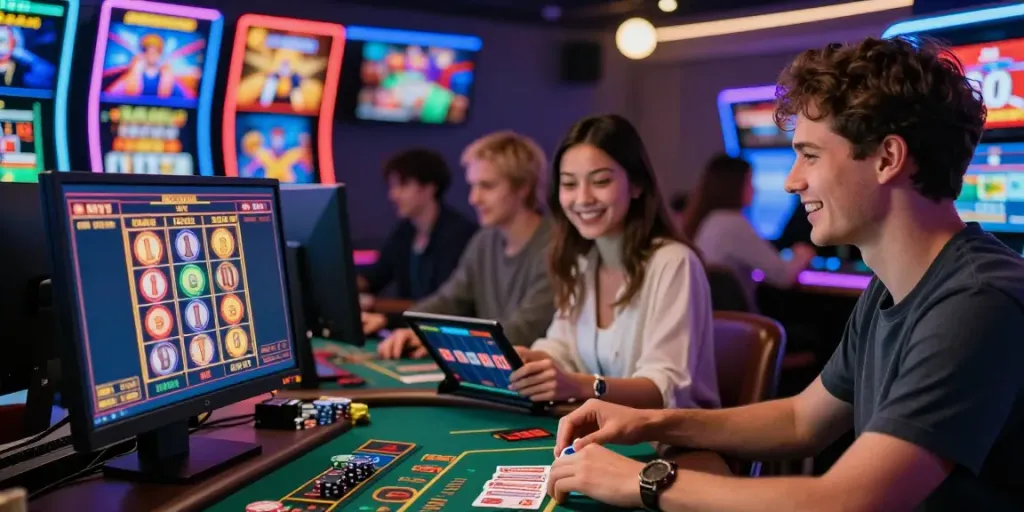 Engaging scene of players using gambling sites not on gamstop for an exciting online casino experience.