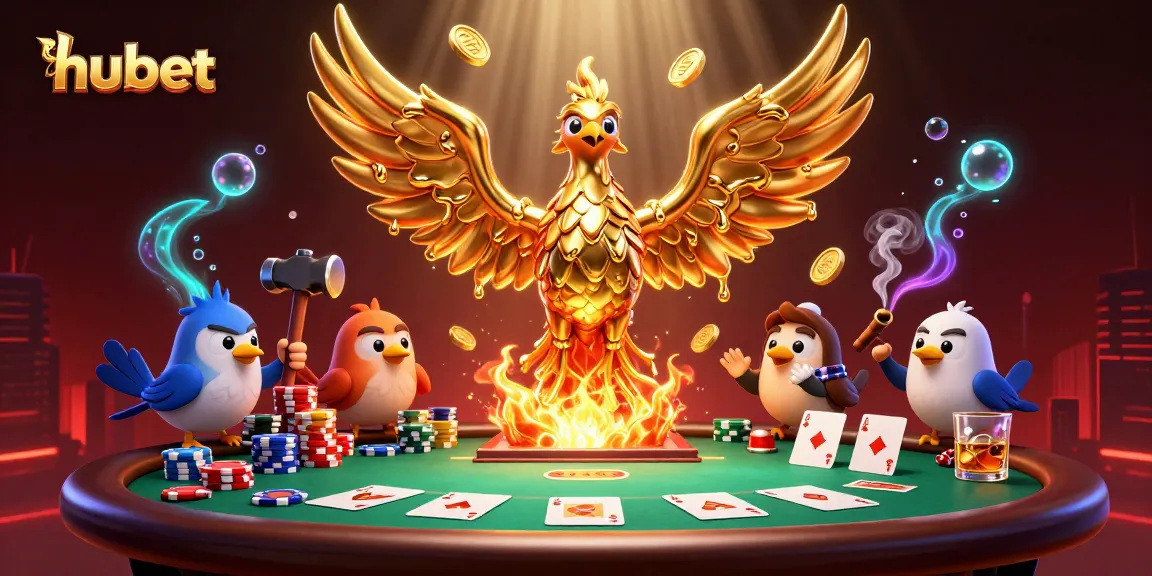 hubet delivers thrilling poker action with a phoenix and golden elements in a vibrant casino scene