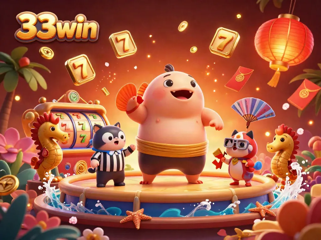 Engage in thrilling action at 33win’s vibrant underwater casino featuring lively characters and festive elements.