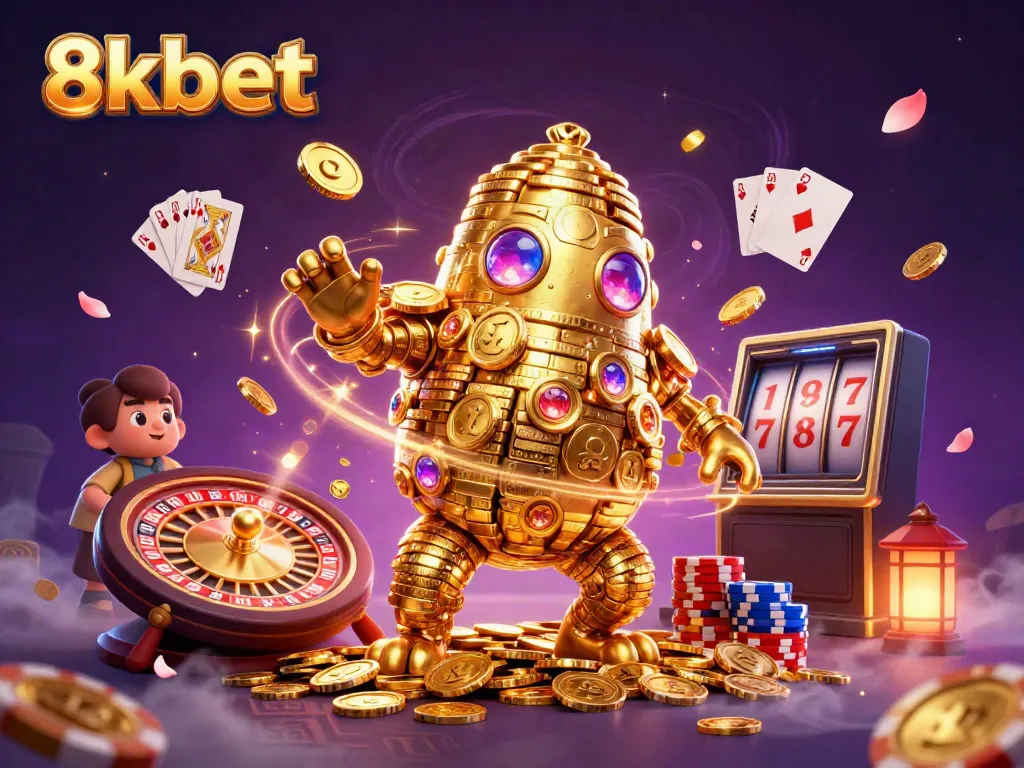 Engage in winning strategies with 8xbet's animated golden golem and dynamic casino elements.