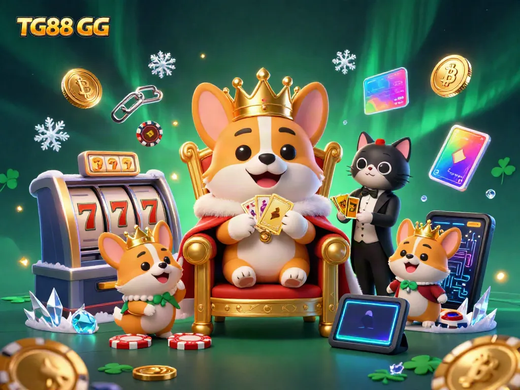 Join the winning excitement of TG88 GG with a royal corgi crowned in a vibrant casino setting.