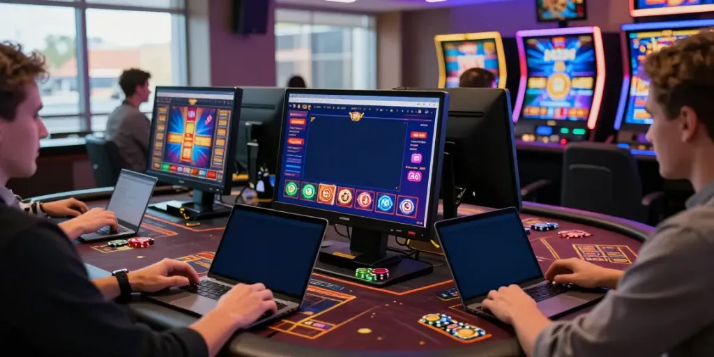 Engaging players at gambling sites not on gamstop using various devices in a modern casino interface.