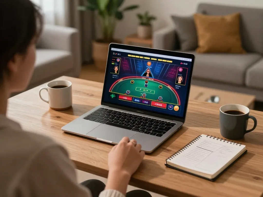 Engaging online gambling moment with TG88 con, showcasing a person strategizing at home while playing a live dealer game.