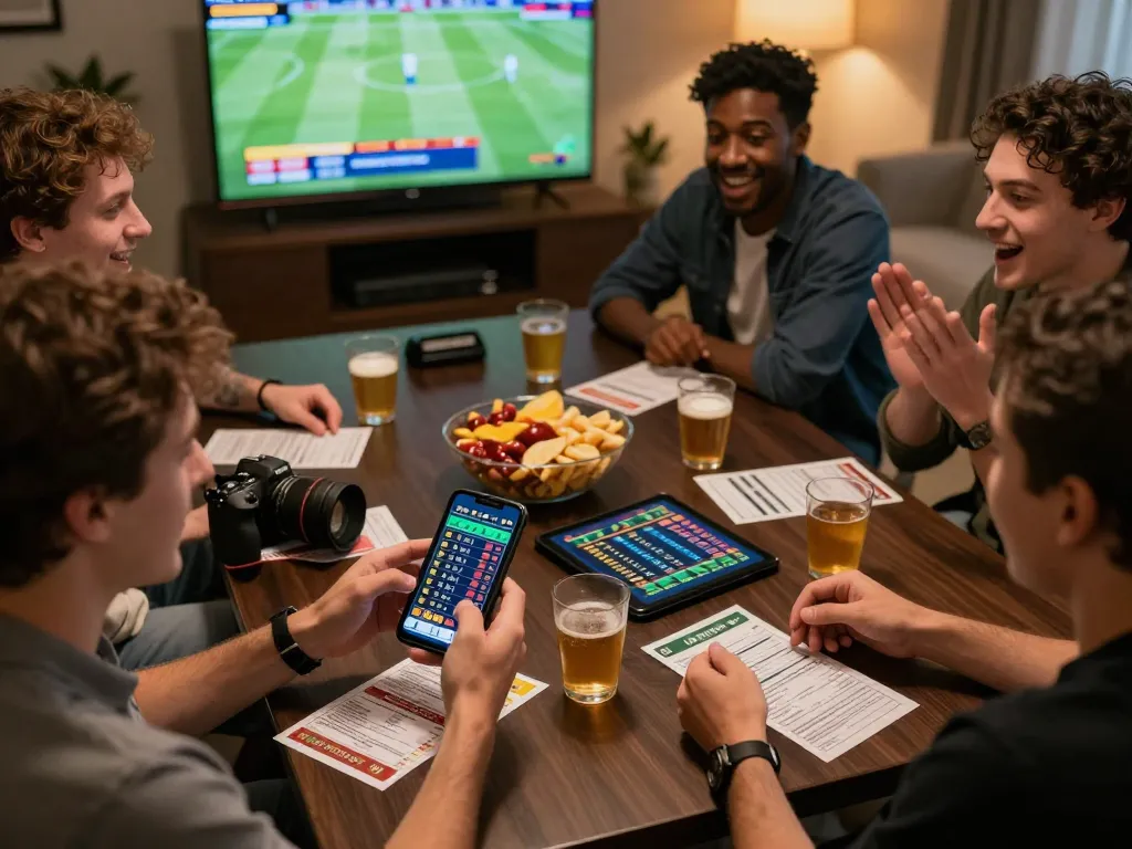 Engaged friends discussing sports betting strategies while reviewing link vào bongdalu for real-time insights.