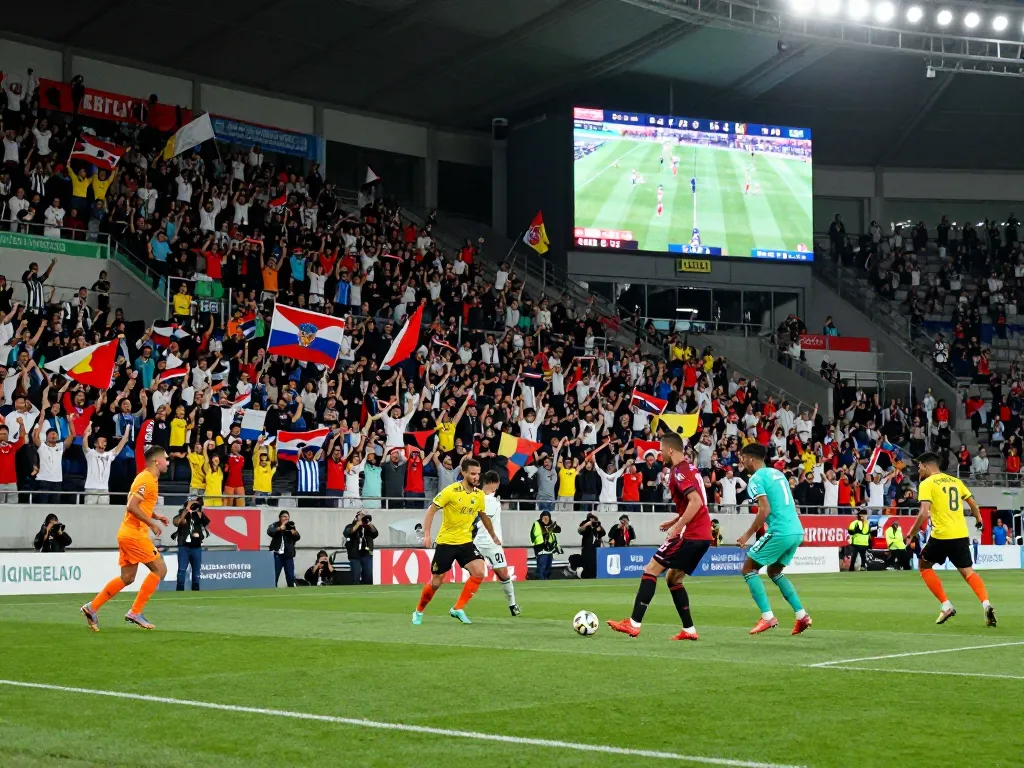 Enthusiastic fans cheering during a live soccer match on Nowgoal platform