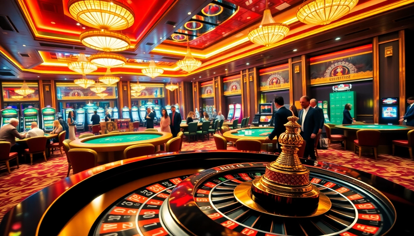 Players enjoying high-stakes games at open88 casino with vibrant tables and excitement.