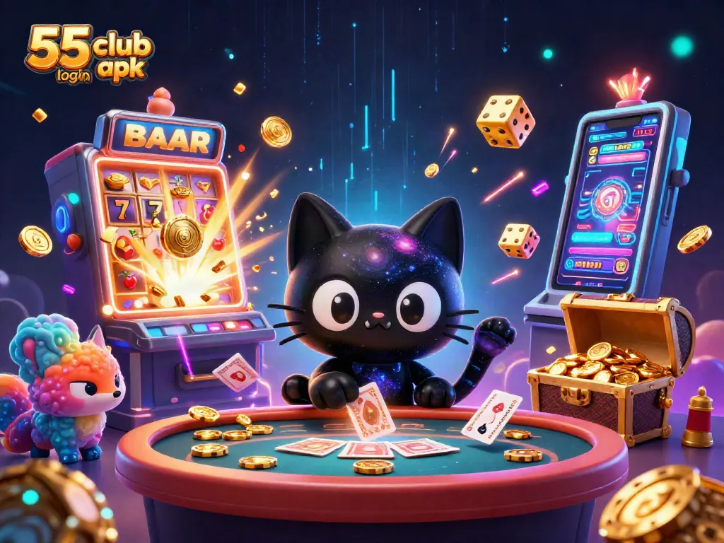 Engage thrillingly in casino games with the 55 club login apk at an ultra-detailed cosmic gaming table.
