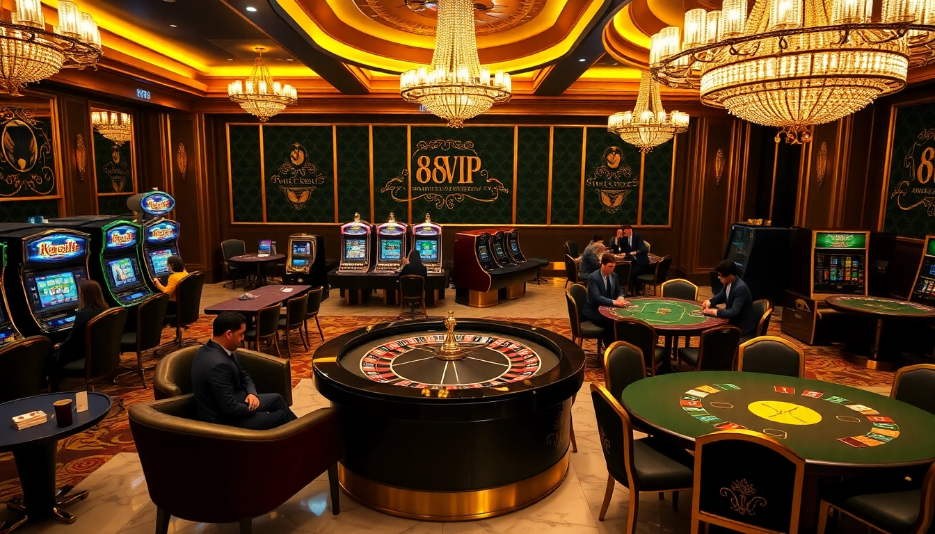 Experience the thrill of 68VIP with vibrant casino games, roulette wheels, and excited players.