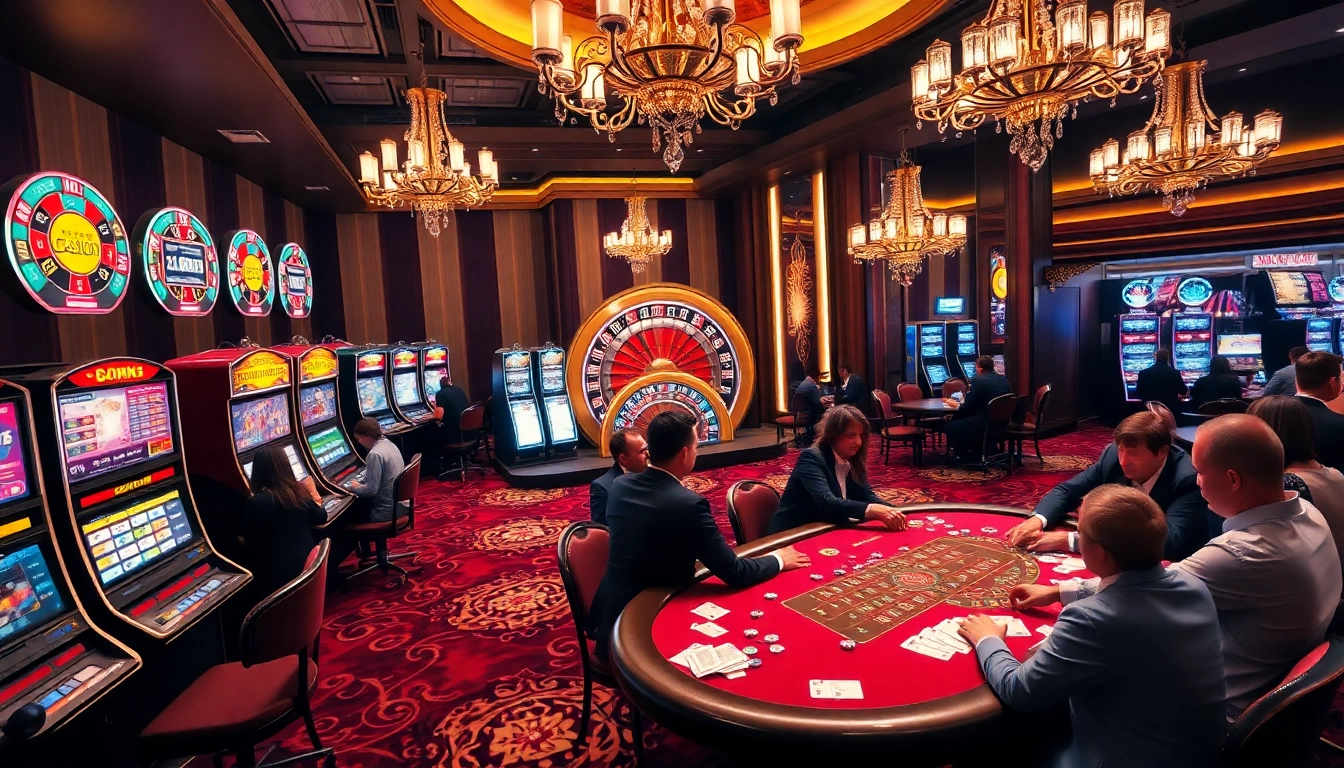 Experience thrilling gaming with J88 at a luxurious casino featuring poker, slots, and roulette.