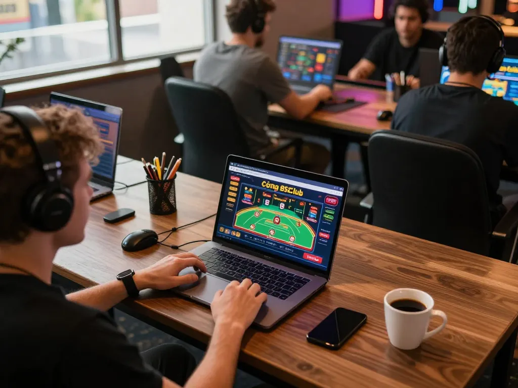Cổng game B52Club interface displayed on laptop during intense online gaming session.