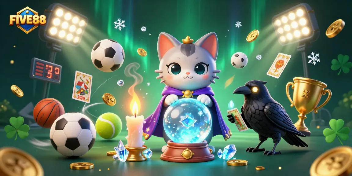 Experience the thrill of betting with FIVE88 in this vibrant casino-themed artwork.