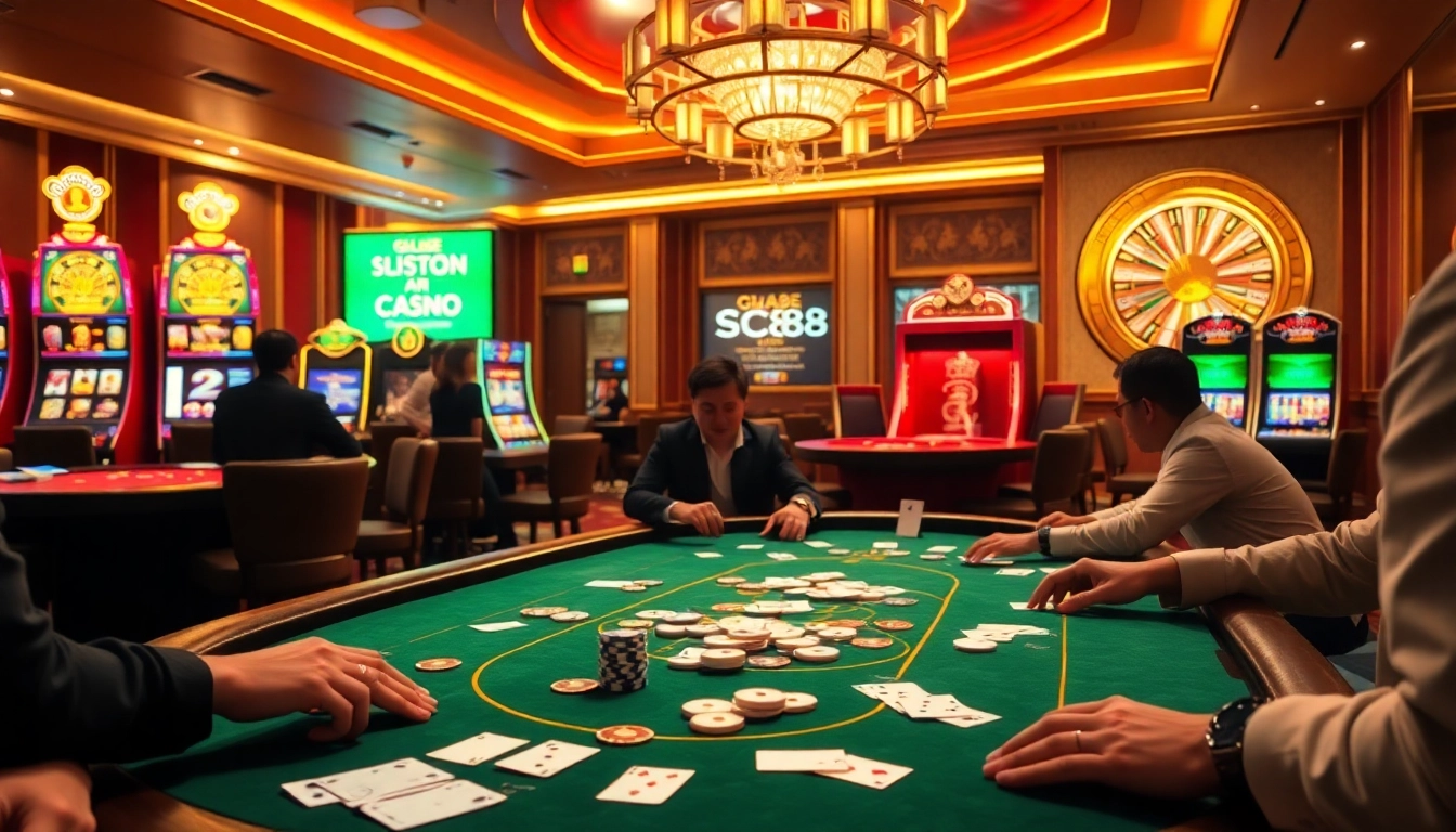 Engage with SC88 gaming excitement at a professional casino with vibrant tables and thrilling action.
