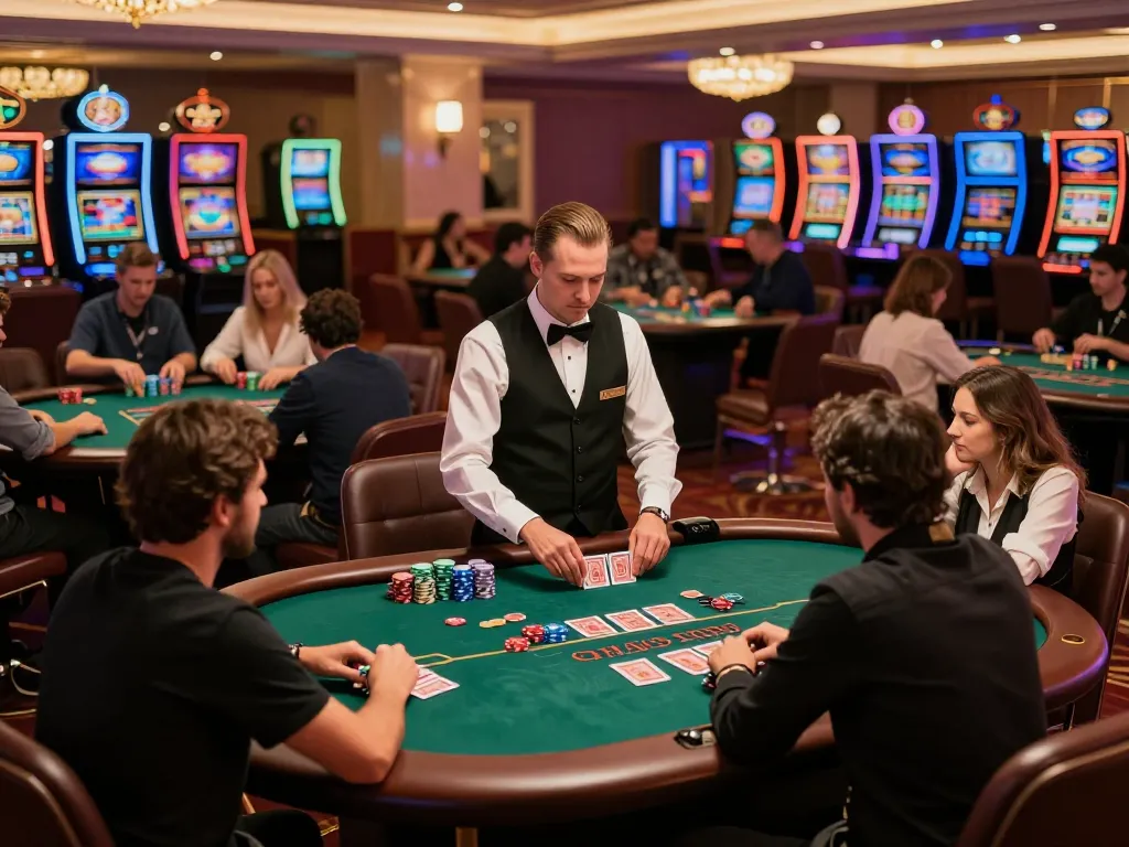 Players at DH88 enjoy intense poker gameplay surrounded by a vibrant casino ambiance.