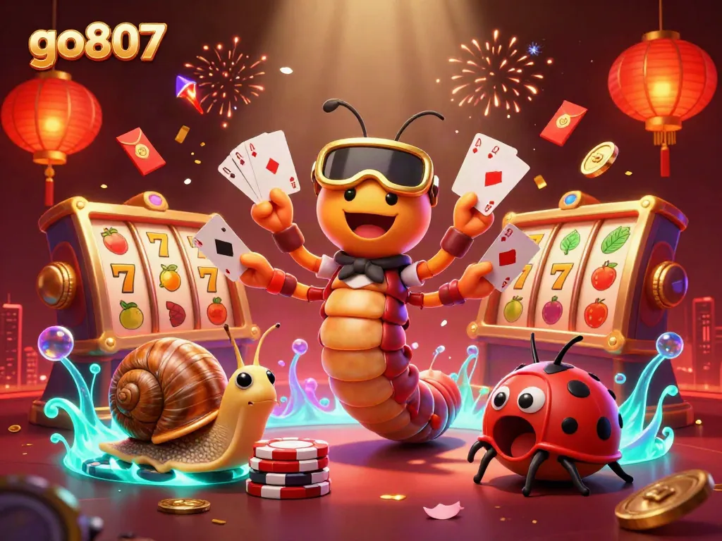 Experience thrilling slots action at go807 with a vibrant, dynamic casino scene packed with fun.