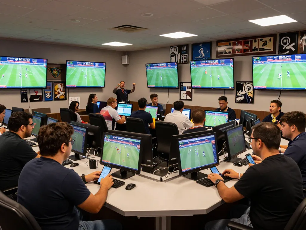 Tỷ lệ nhà cái displayed prominently in a vibrant sports betting lounge with patrons engaged in live betting.