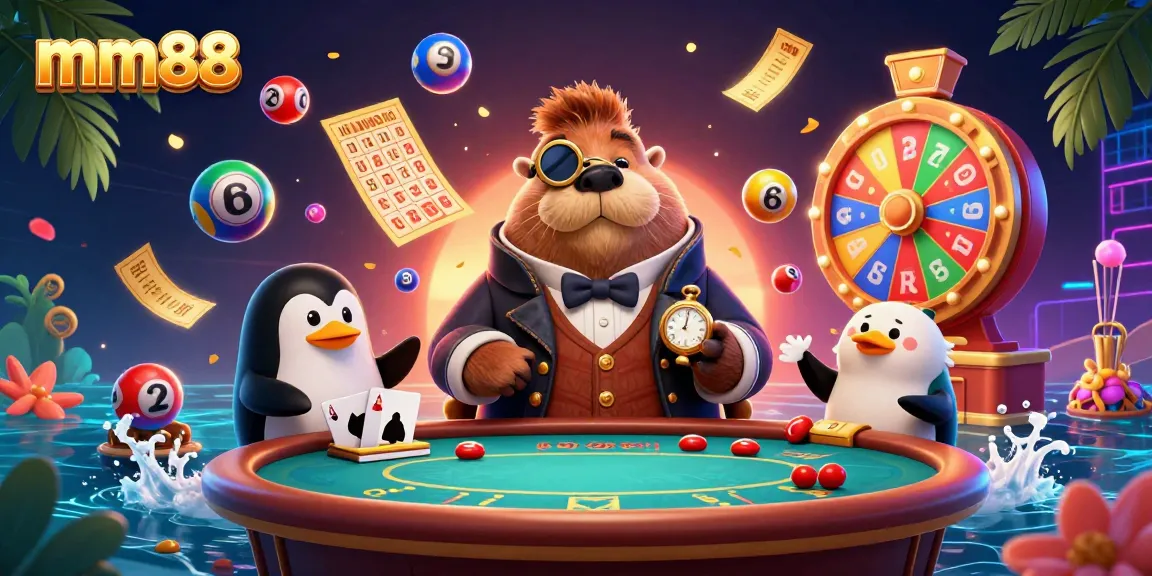 Experience mm88's thrilling gaming atmosphere with lively underwater characters at a poker table.