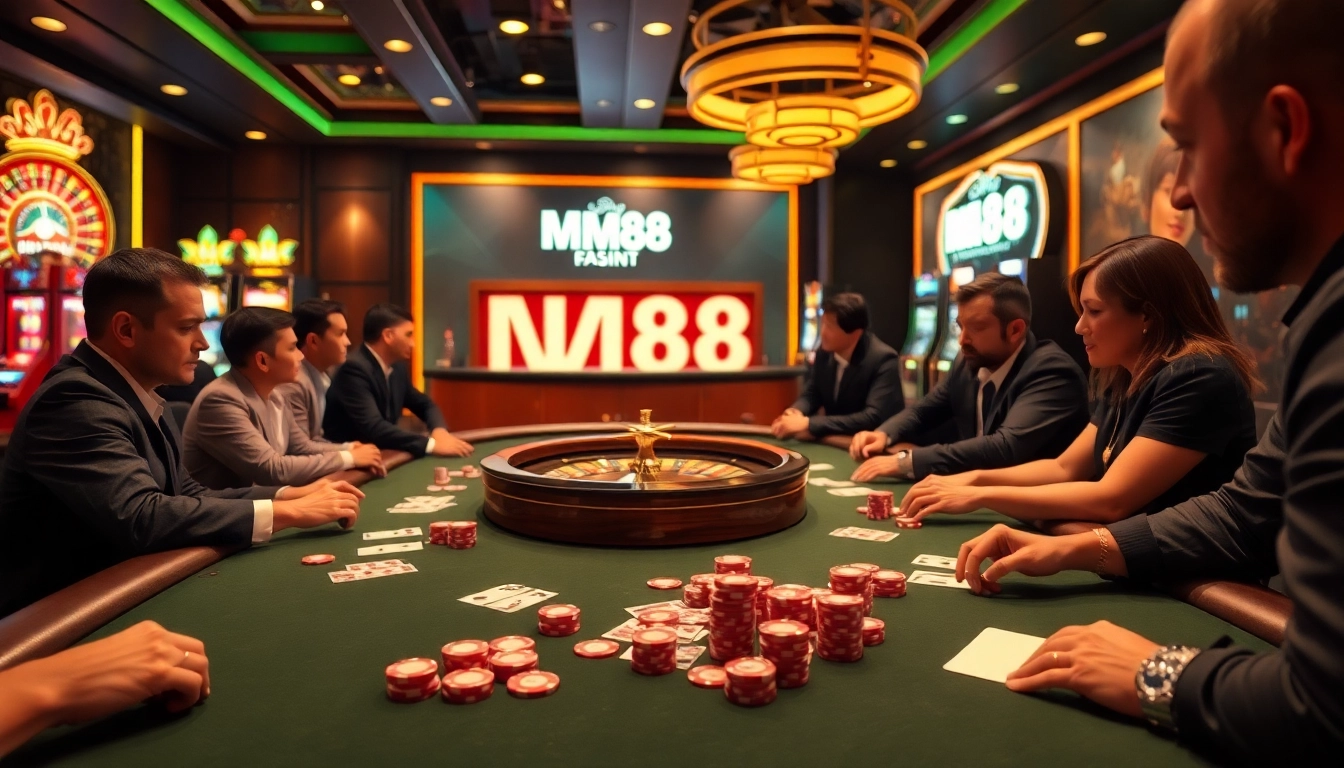 Experience the thrilling action at MM88 with exciting poker gameplay and vibrant casino visuals.