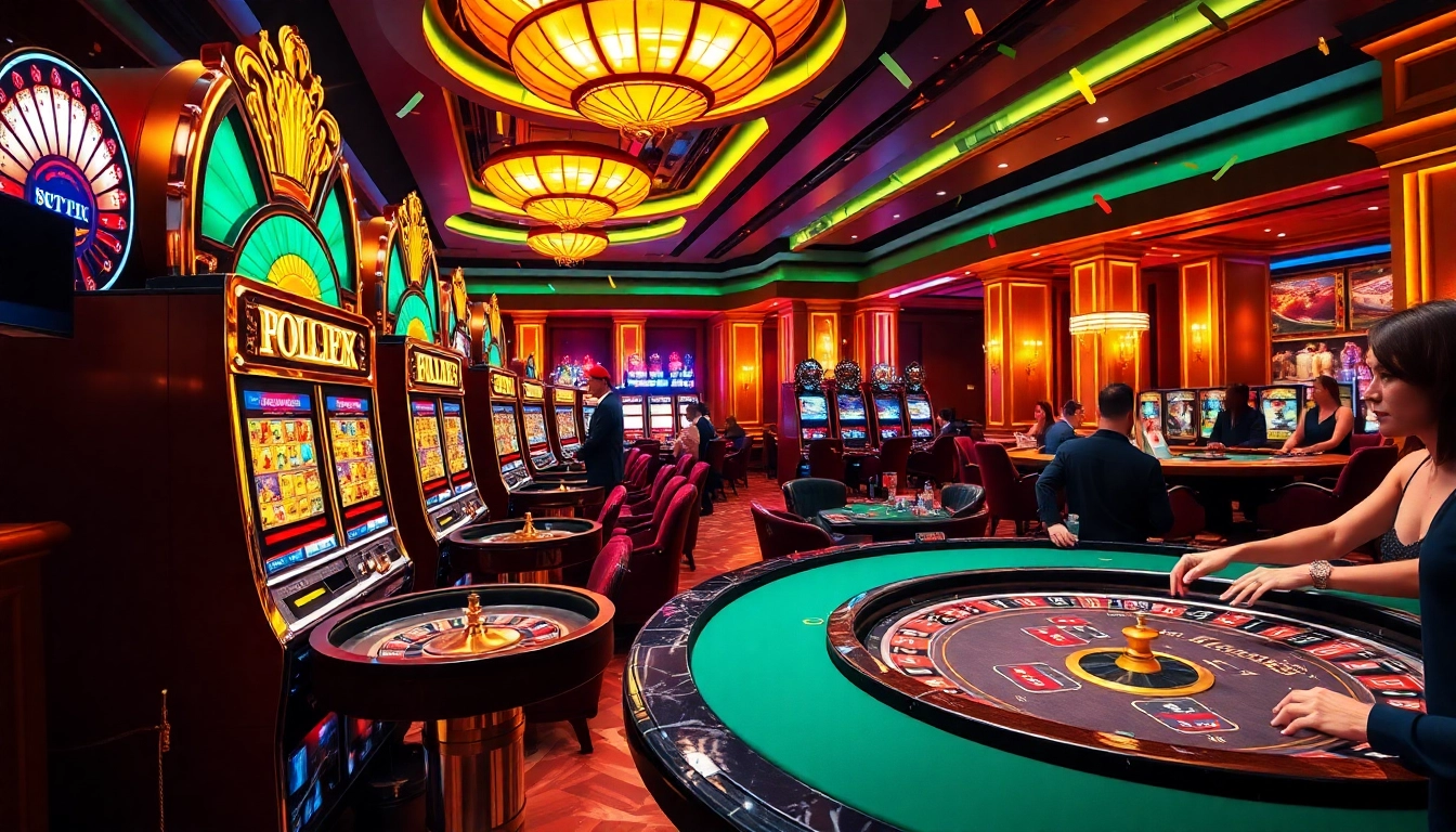 BEM88 online casino scene with vibrant slot machines, roulette wheel, and players celebrating a win.