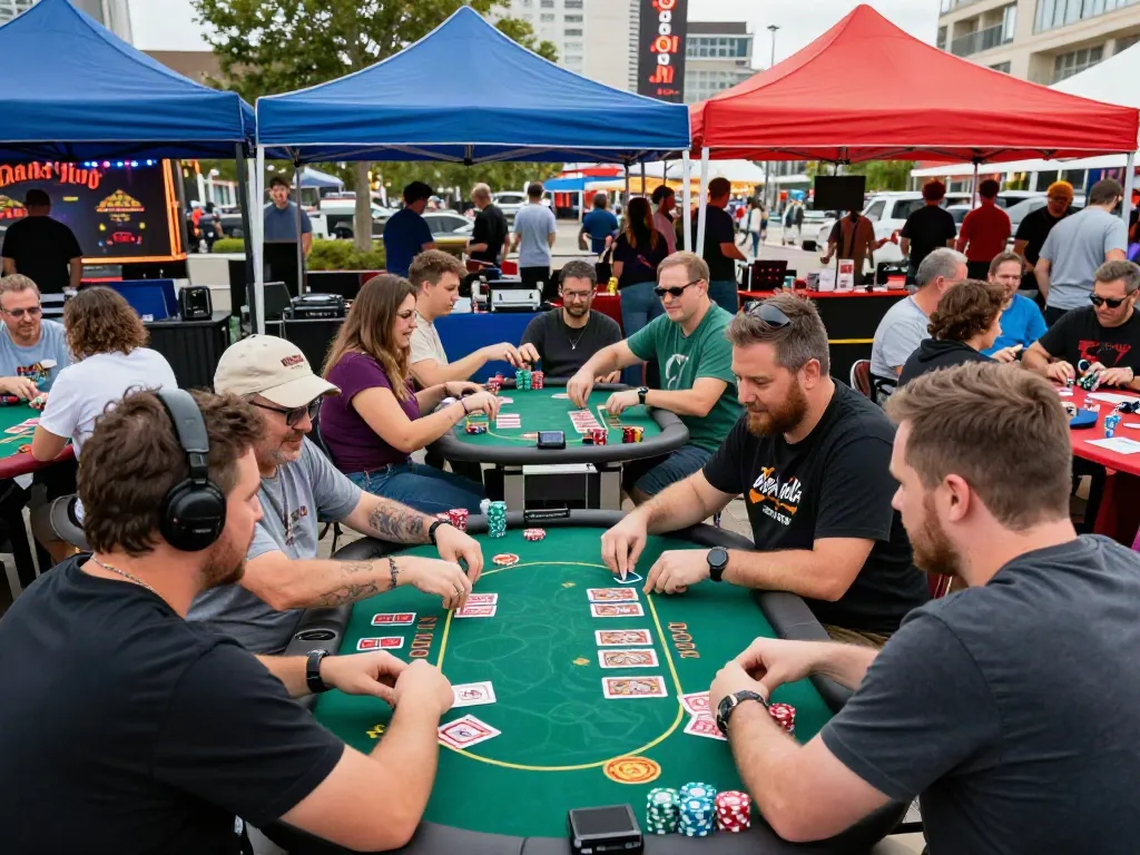 Exciting gambling sites not on GamStop scene with players at vibrant betting tables outdoors.