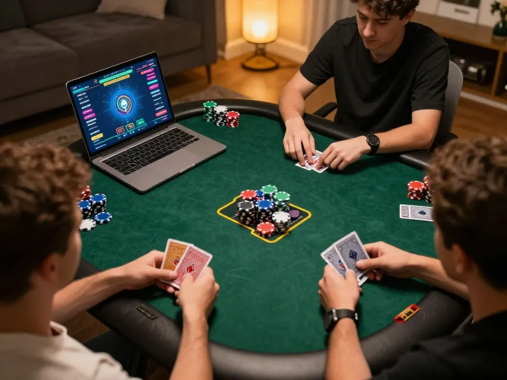 rikvip online poker game in action with players engaged in strategic gameplay at home