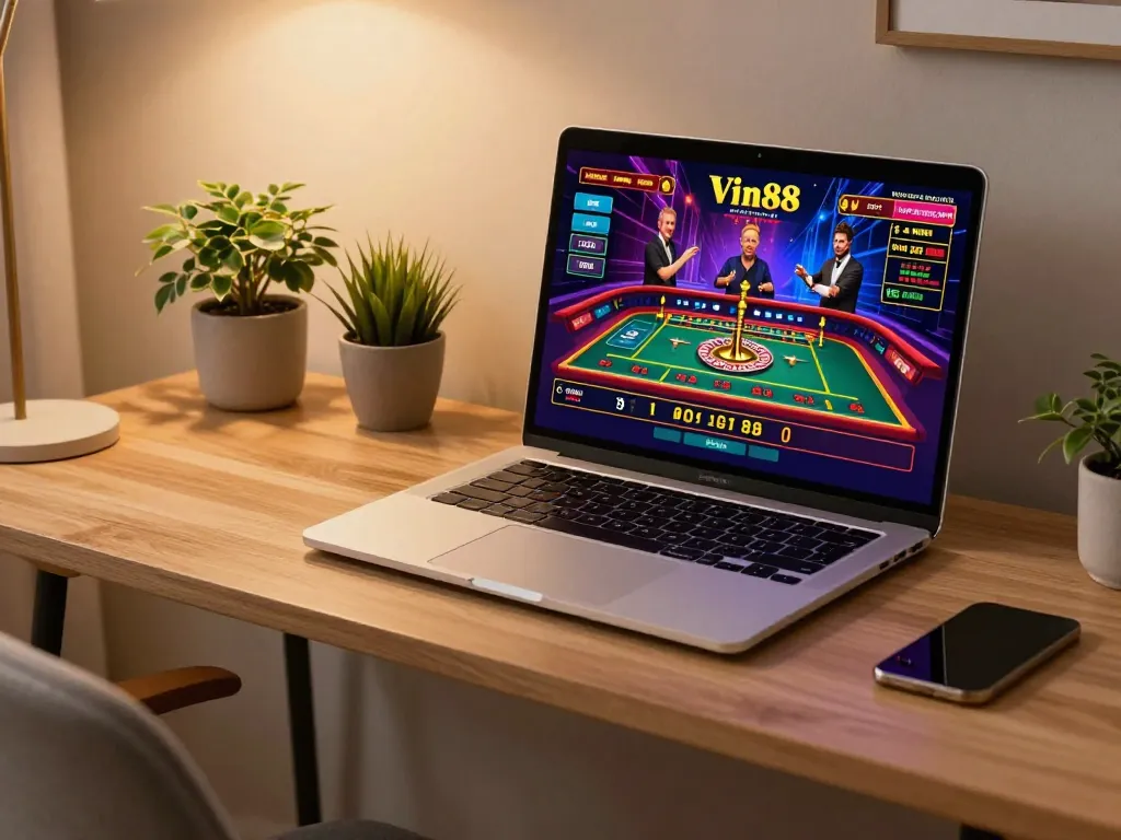 Experience thrilling gameplay at Vin88 casino with live dealer roulette in a cozy home setup