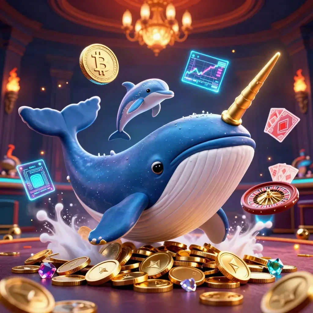 Whale captain and sea-creature casino chaos in a blue-gold high-stakes lounge.