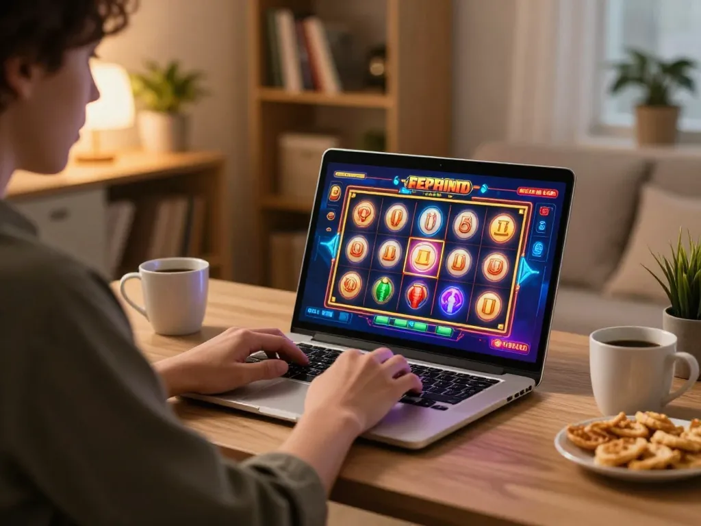 Engaged player enjoying a thrilling LV88 online casino experience with vibrant slot game graphics.