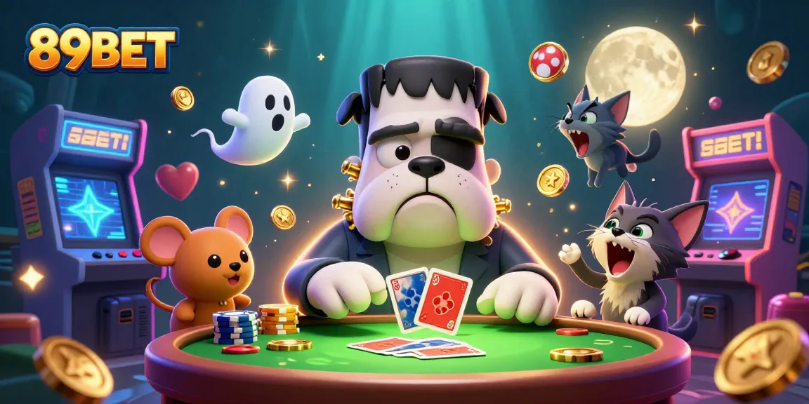 Experience thrilling gaming adventure with 89BET as monstrous characters come alive at a spooky casino table.