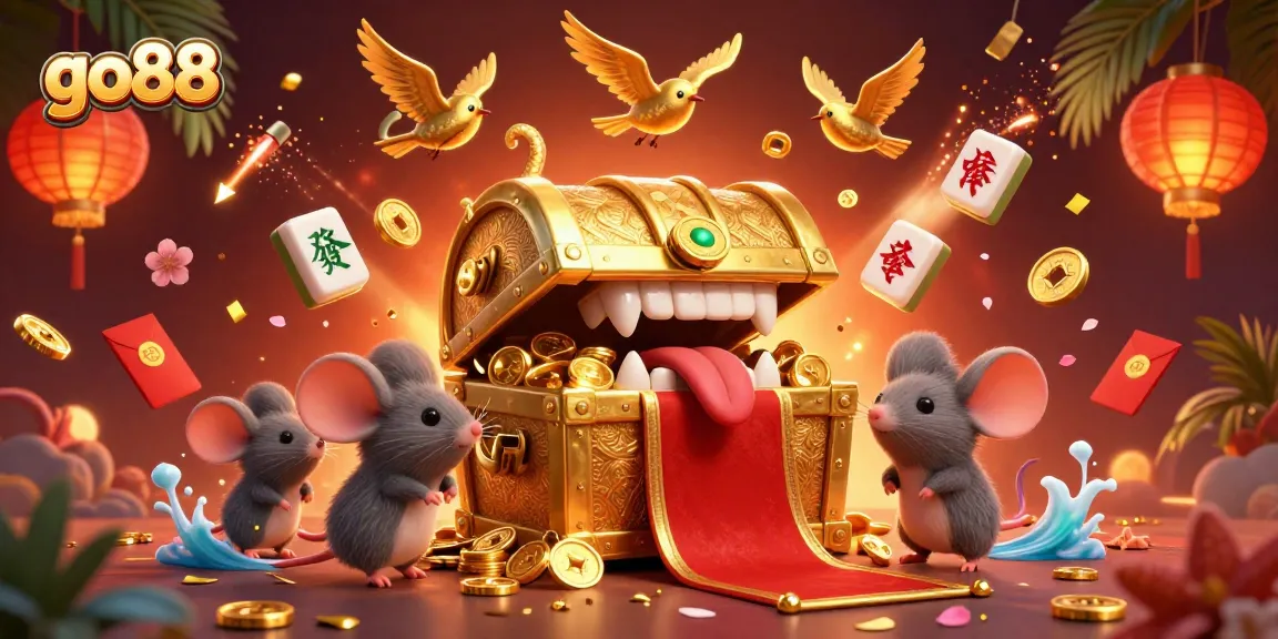Engage in thrilling gaming action with go88 as adventurer mice explore a treasure chest filled with coins.