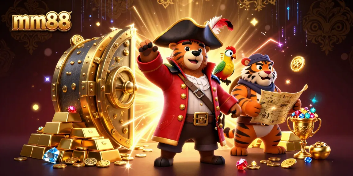 Join the pirate adventure with mm88, featuring thrilling visuals of treasure and excitement in a vibrant casino atmosphere.