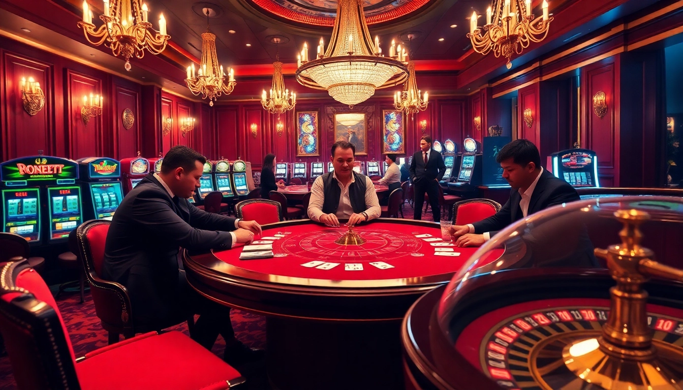 The excitement of high-stakes gambling at https://debet678.com/ with players at a luxurious poker table.