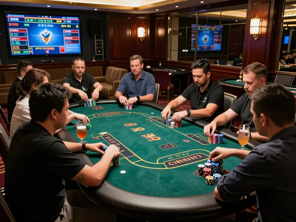 Play strategic tài xỉu sunwin with focused players engaged in high-stakes gaming action.